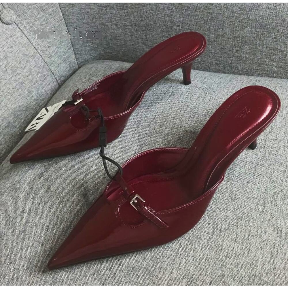 ZARA Burgundy Patent Pointed Toe Slip-On Heeled Mules NWT – Size 6.5 & 8 - Picture 15 of 16